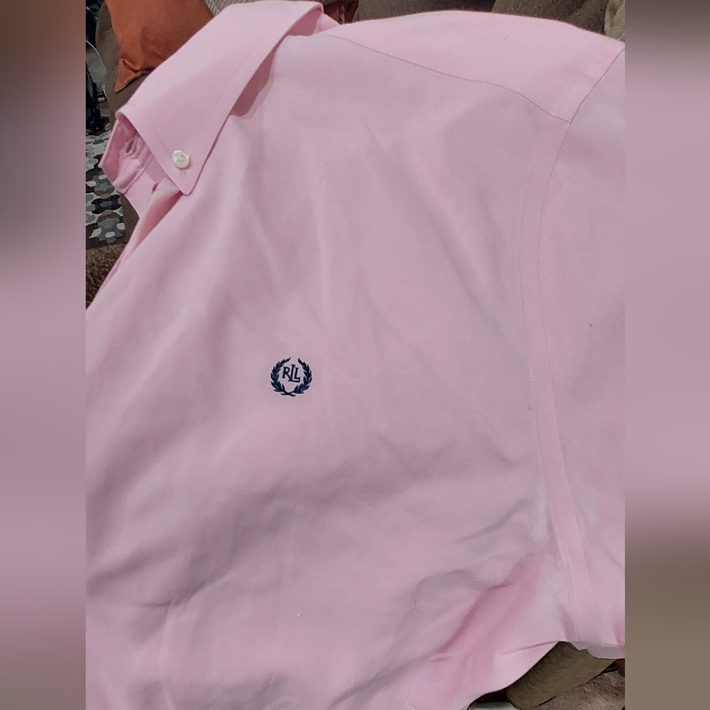 Lauren Ralph Lauren Slim Fit Pink Button Up Men's Shirt Sz 17.5 Long Sleeve - Picture 7 of 12